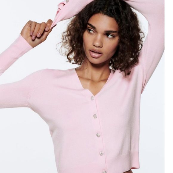 Zara Sweaters New Zara Pink Cardigan With Jewel Buttons Poshmark